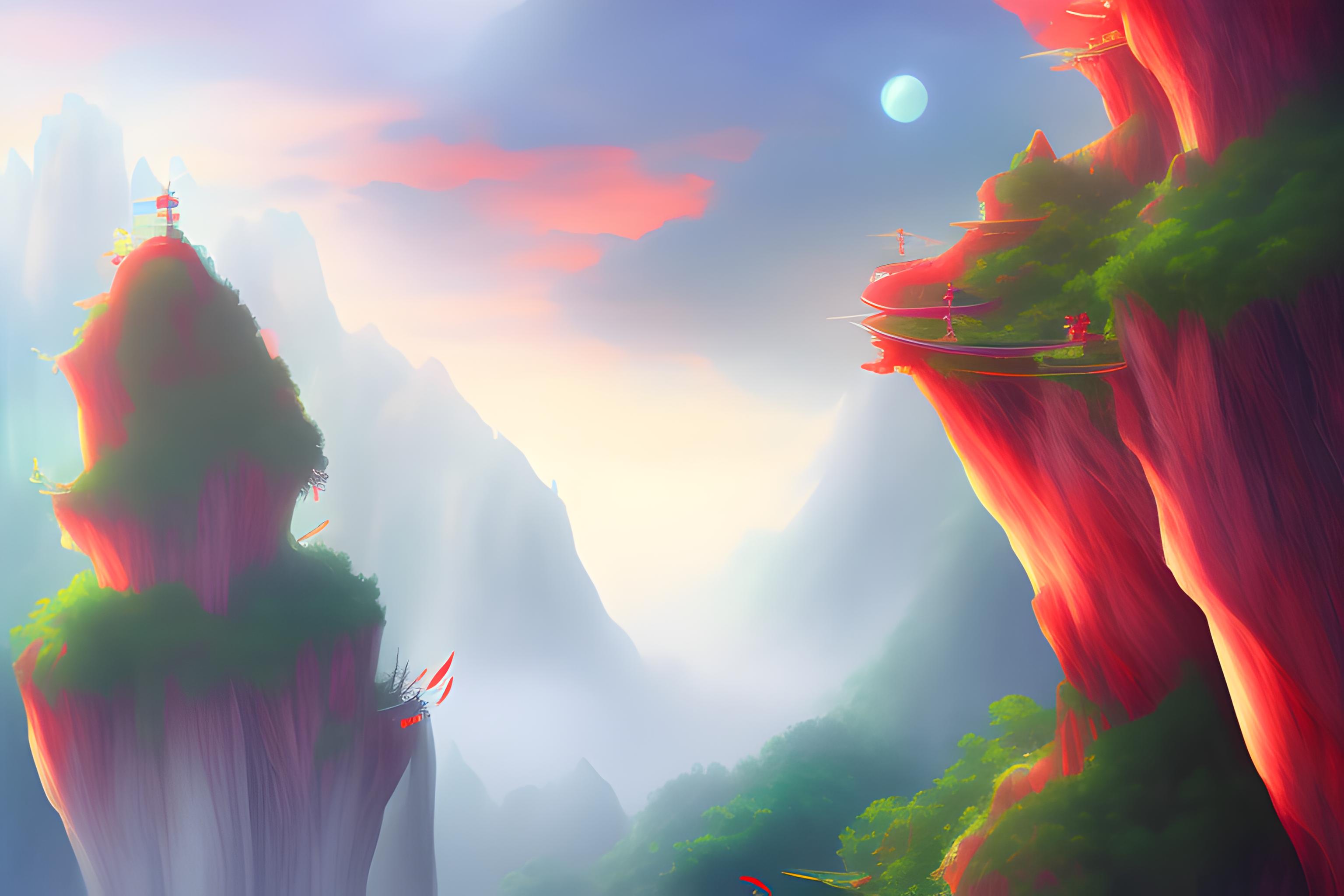 蓝天草地山脉云海，阳光明媚，清风微扶